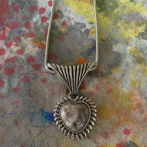 Vintage silver heart necklace with purple stone